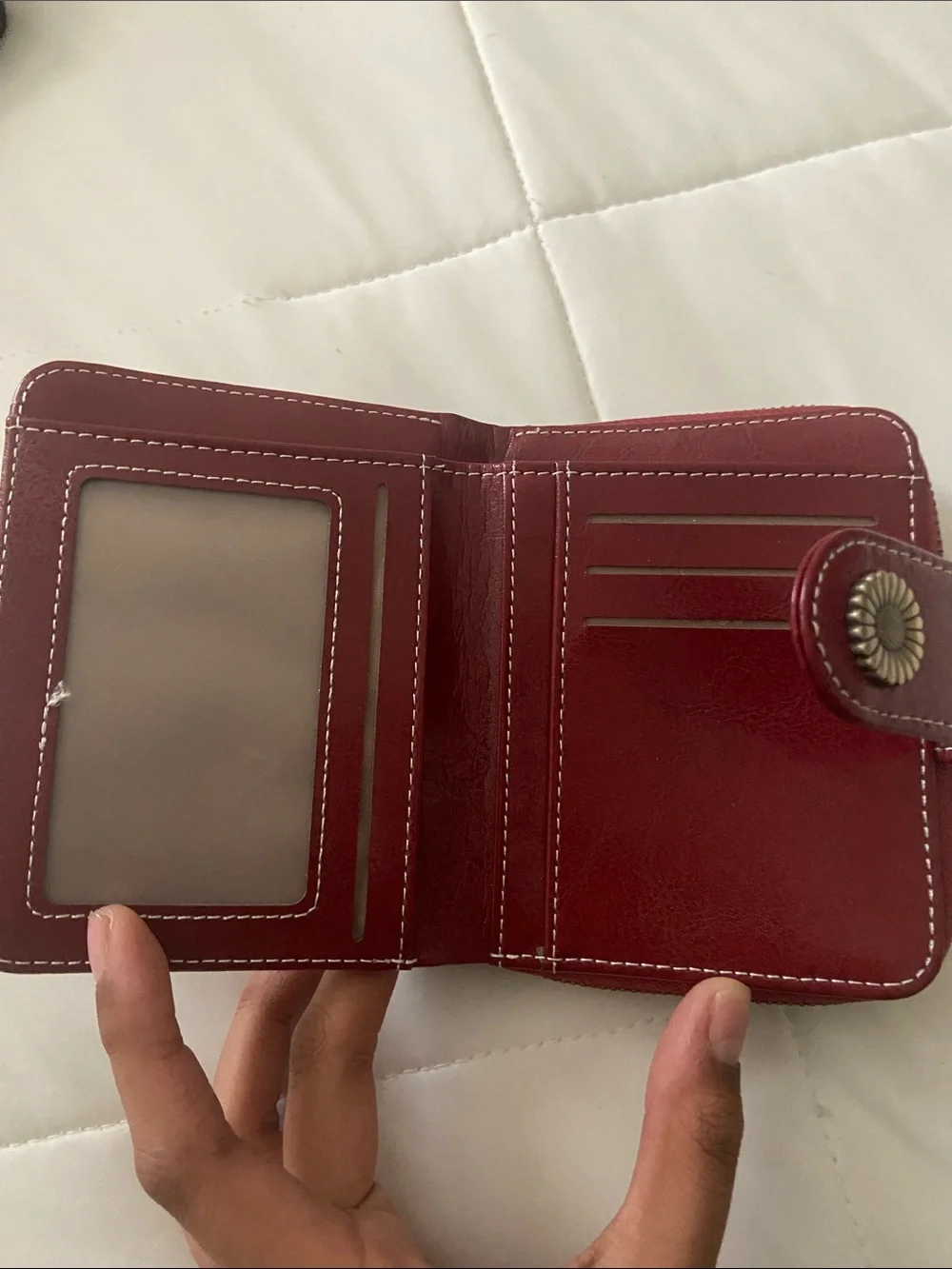 Red Leather Snap-Closure Women's Wallet